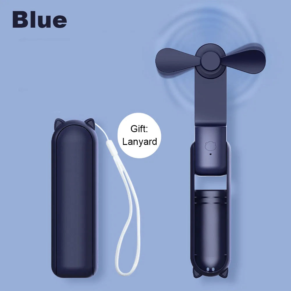 Portable Fan Mini Handheld Fan 2000mAh USB Rechargeable with Handy Power Bank Small Hand Held Foldable Pocket Fan for Travel
