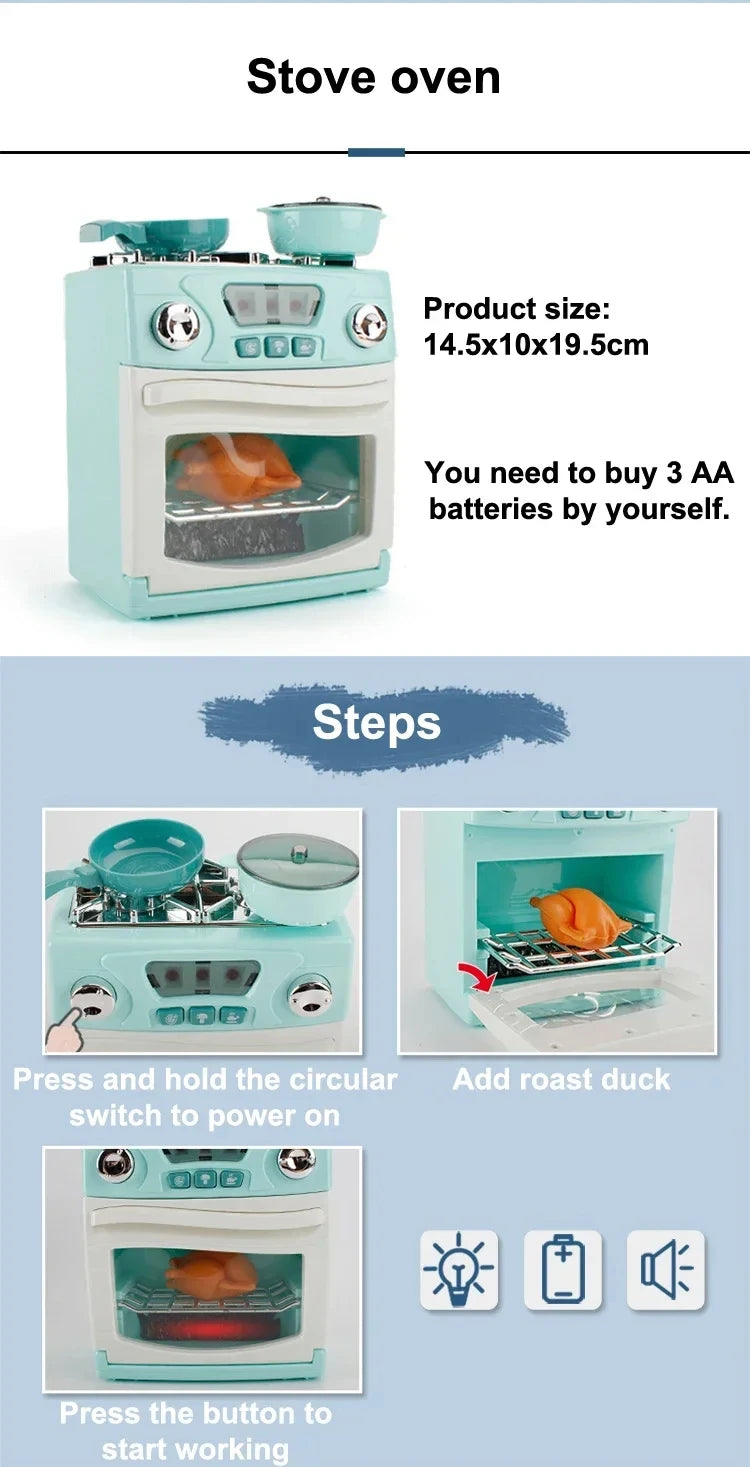 Kitchen Toys Set Kids Pretend Play Home Appliances Washing Machine Toaster Microwave Juicer Egg Cooker Girls Boys Play House Toy