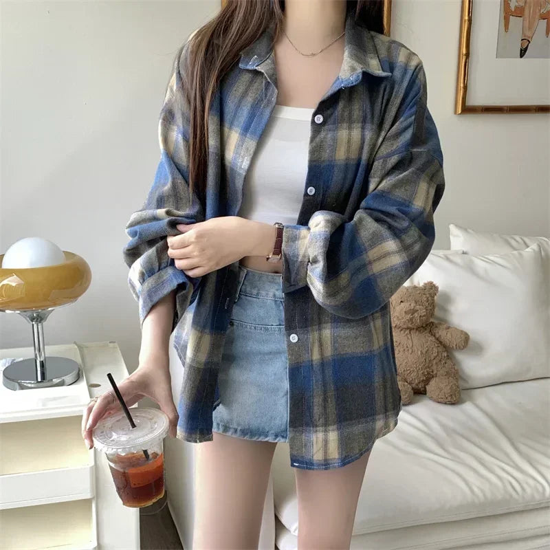 Long Sleeve Collared Button-Up Tartan Black Flannel Shirt