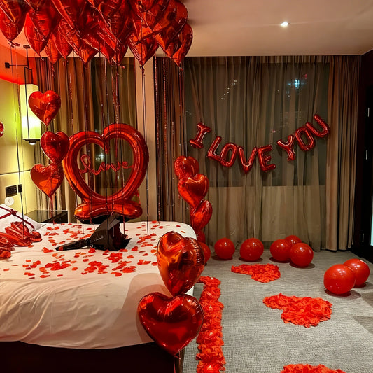 HAPPY VALENTIENS Balloon Set Red Aluminum Film Balloon Simulation Petals for Valentine's Day Wedding Decoration Balloon