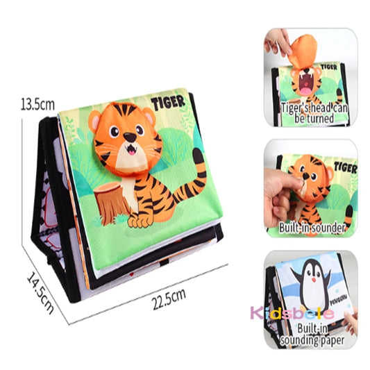 Funny Baby Tummy Time Soft Cloth Book Montessori Sensory Development Toy Colorful Animal Pattern Play Mat with Distorting Mirror