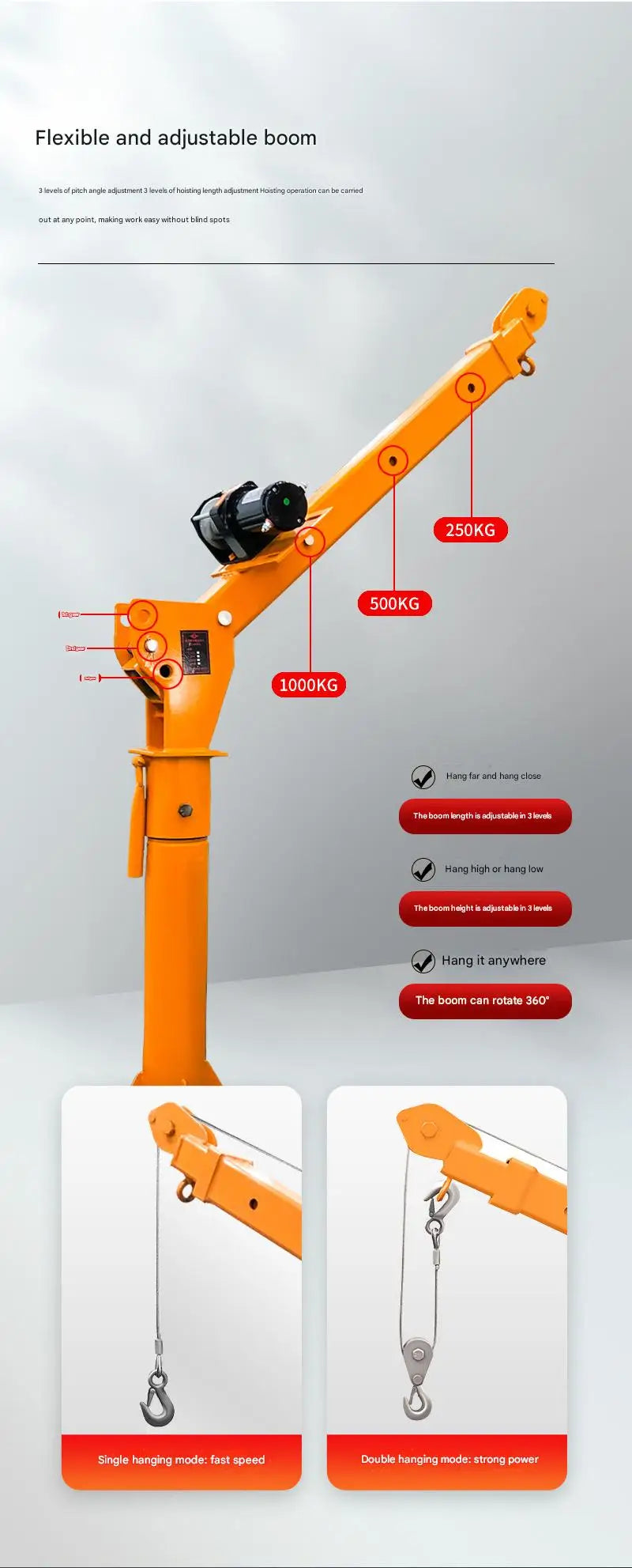 Mobile 500kg 800kg 1000kg mini lift mini pickup hydraulic telescopic boom truck crane lifting