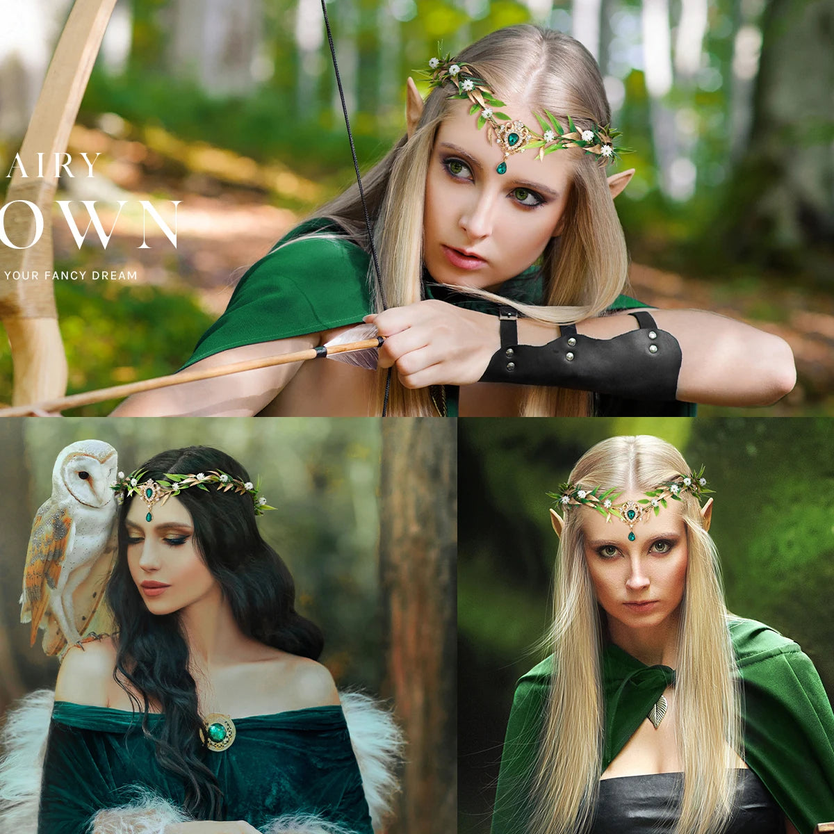 Fairy Flower Leaf Crowns Headband for Women Elven Princess Tiara Elf Headpiece for Cosplay Halloween Costume Photoshoot Wedding