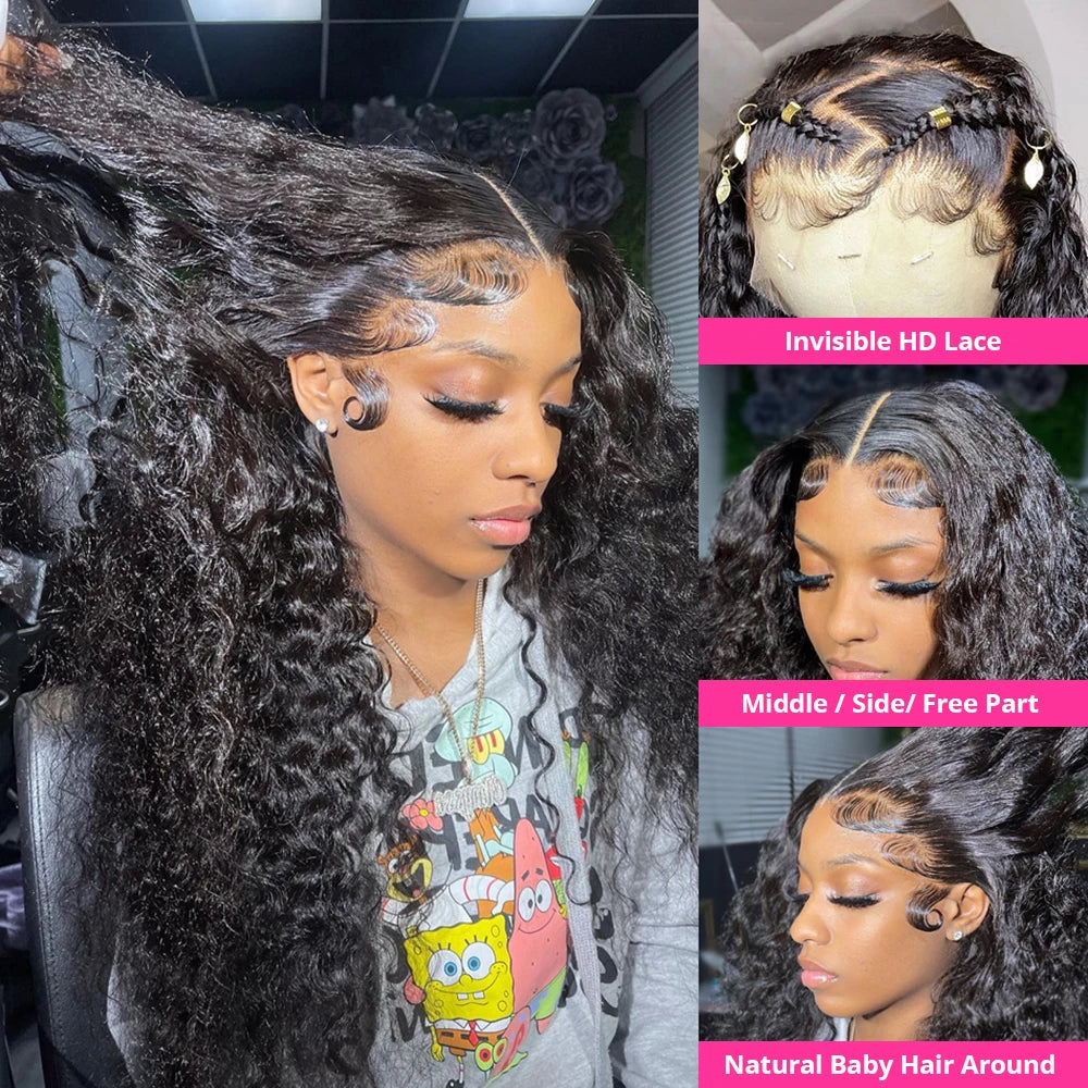 Deep Wave 250% High Density 13x6 HD Lace Frontal Human Hair Wig Brazilian Curly Water Wave Lace Frontal Wigs For Women CEXXY