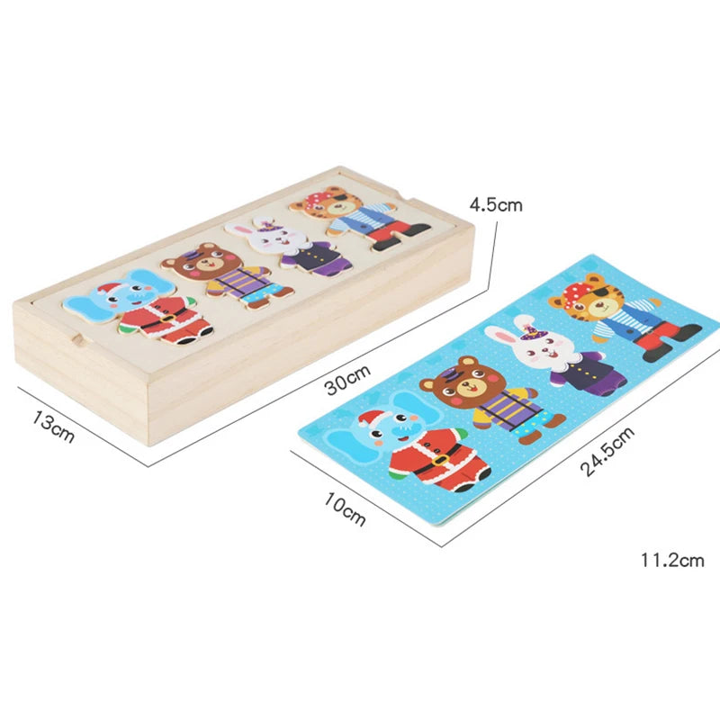 QWZ Little Bear Change Clothes Children's Early Education Wooden Jigsaw Puzzle Dressing Game Baby Puzzle Toys For Children Gift