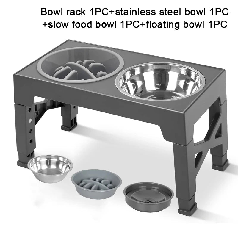 Adjustable Elevated Dog Feeder – Raised Stand with Slow Feeder Bowl & Water Dispenser for Medium and Large Dogs