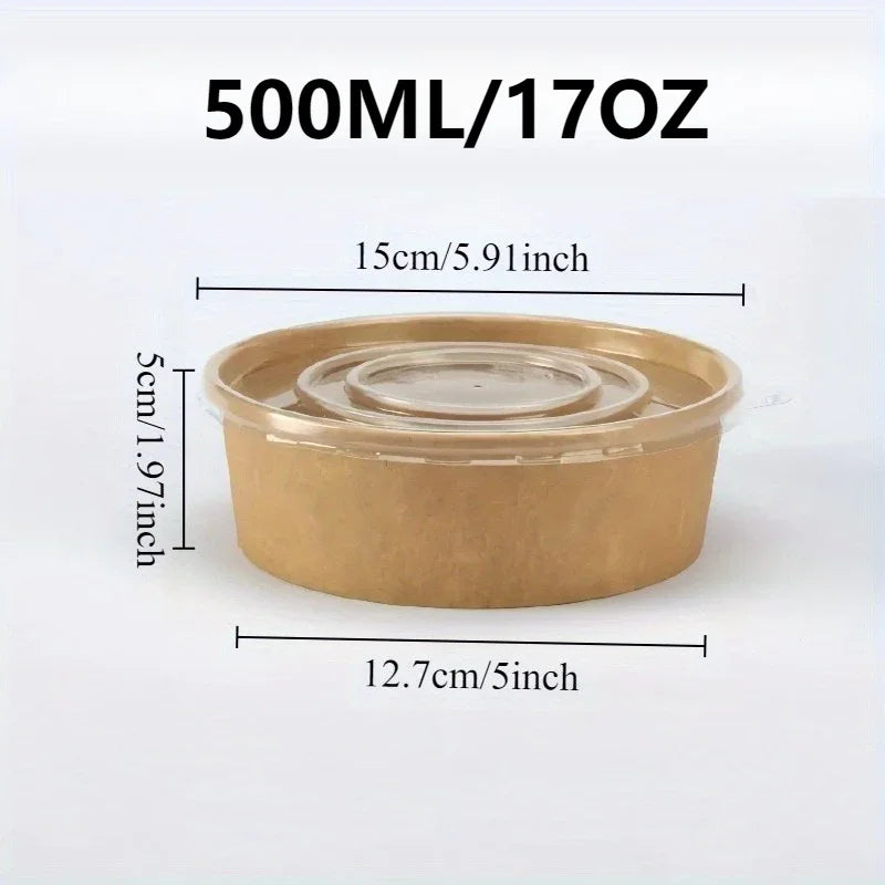 15/30PCS Kraft Paper Bowls Disposable Bowls with Lid Salad Vegetable Soup Kitchen Restaurant Party Snack Storage Supplies