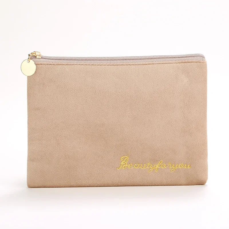 Plush Cosmetic Bag for Women – Large Zipper Makeup & Toiletry Travel Pouch, Solid Color Beauty Bag