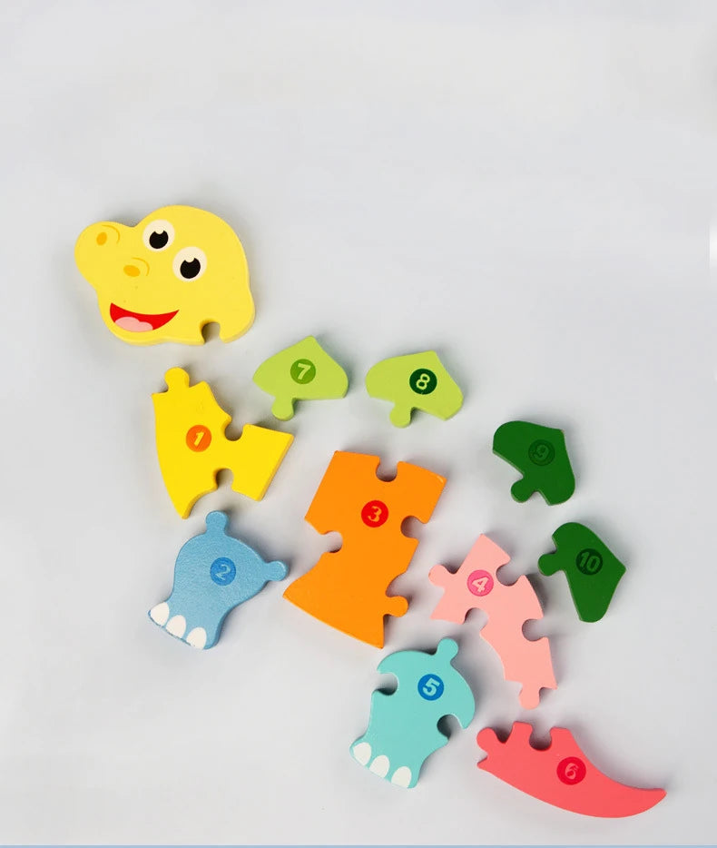 Rectangle Wooden Puzzle for Kids, Animals Vehicles Pattern Colorful Wood Numbered Puzzles For Toddlers