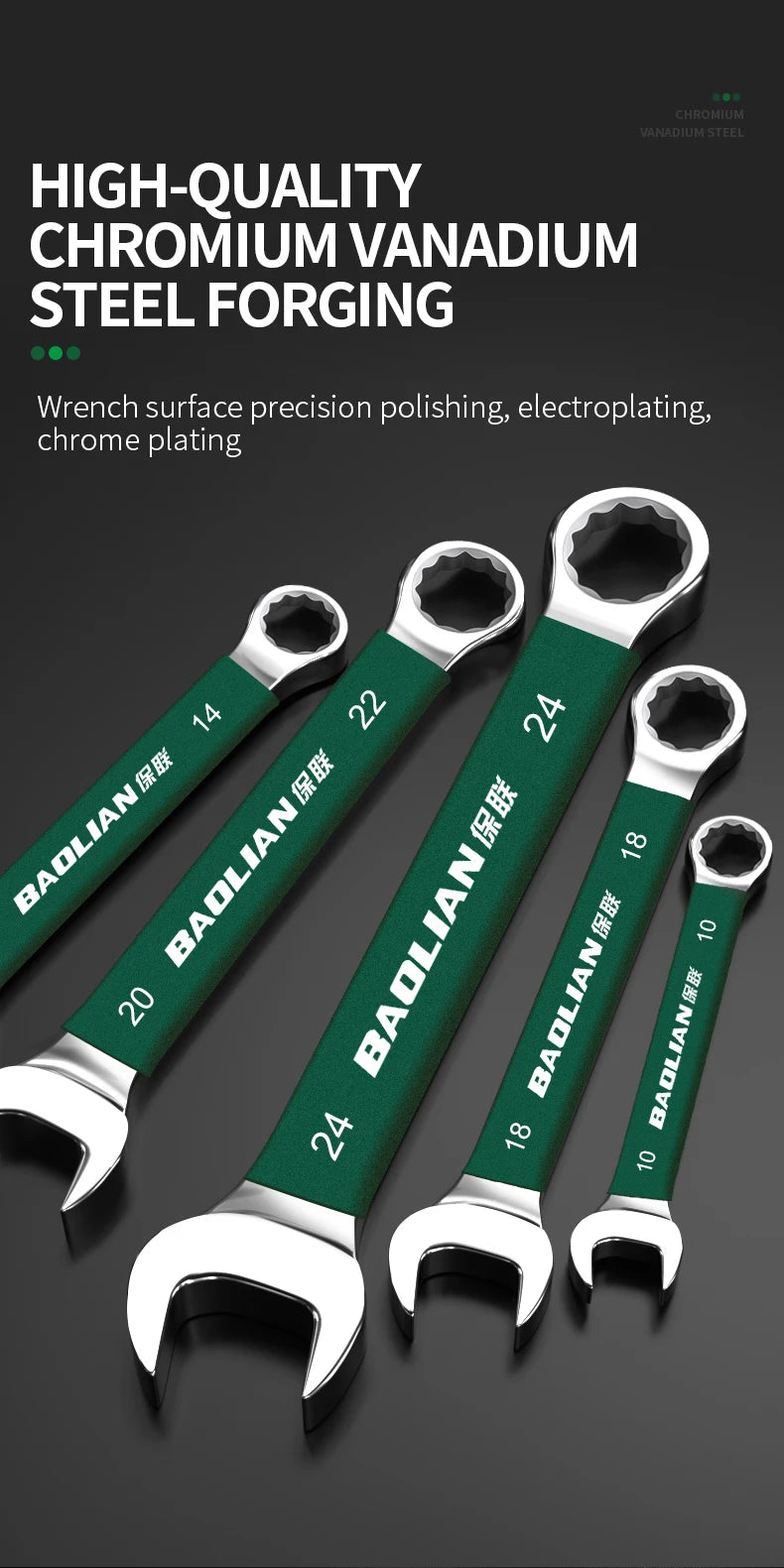 BaoLian Durable Wrench 8-30mm Plum Blossoms Open Combination Wrench Two-Way Double Fast Wrench Auto Repair Tools