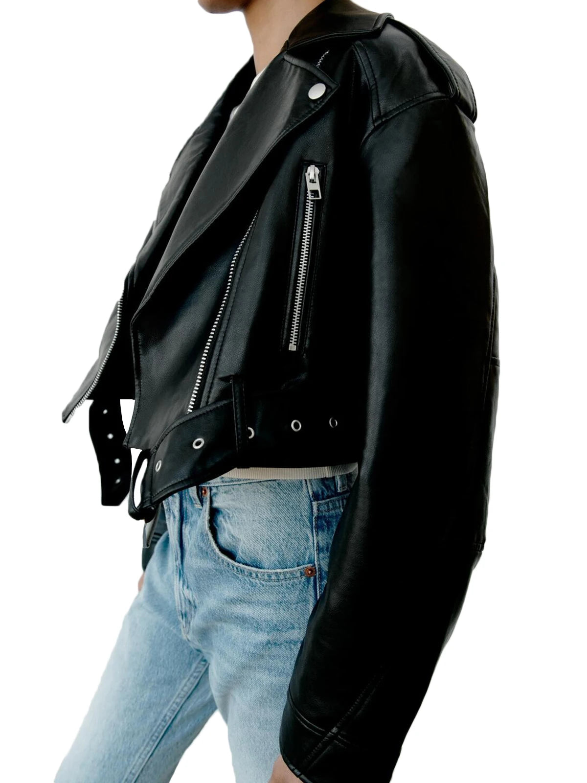 Turn-Down Collar Leather Jacket