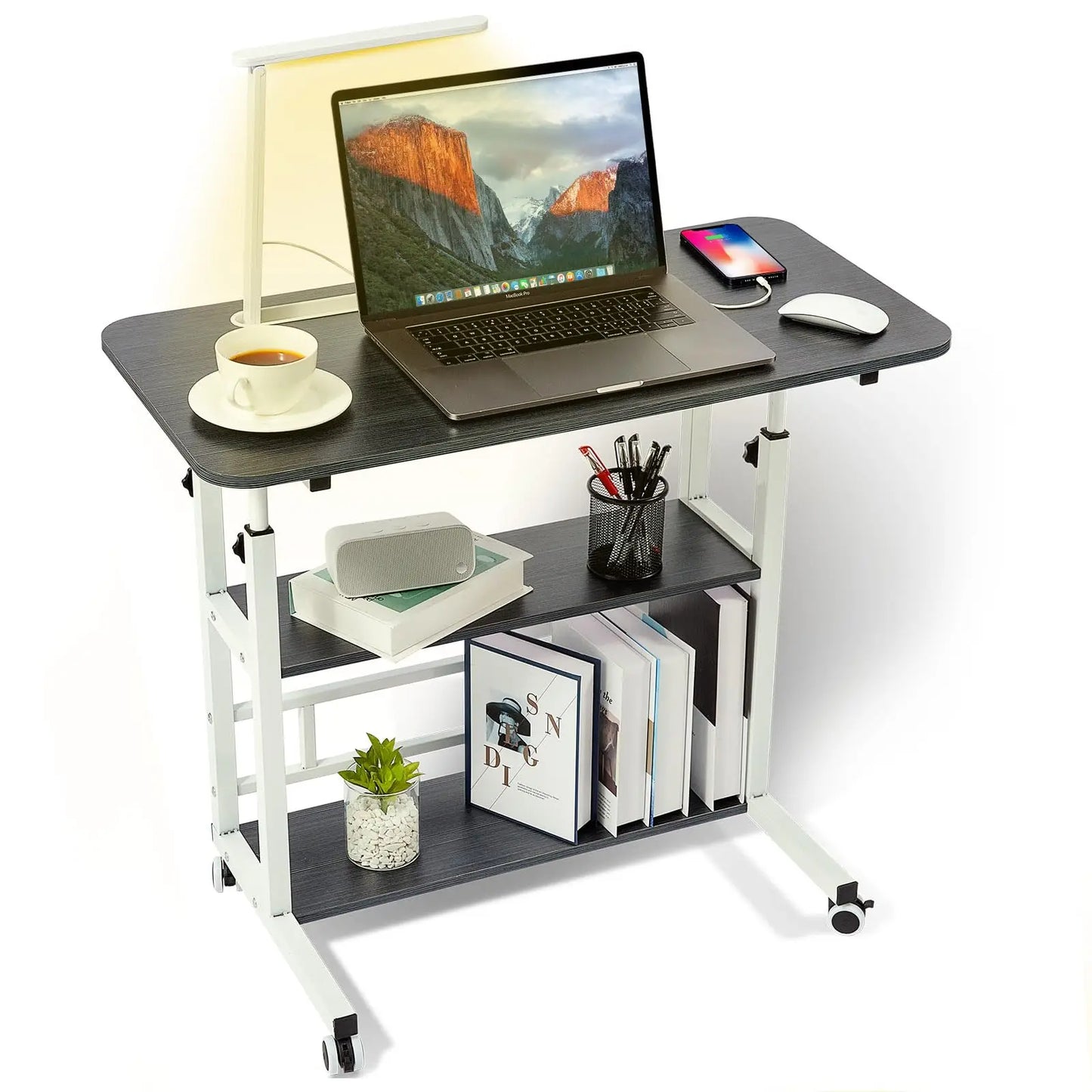 Adjustable Height Student Computer Desk with USB Port, Mobile Portable Bedside Table with Storage, 31.5" Standing Desk for Sofa
