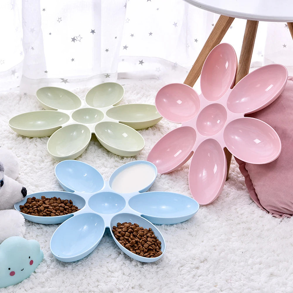 6-in-1 Petal-Shaped Pet Feeder – Food and Water Bowl for Cats & Dogs, Plastic Pet Feeding Container