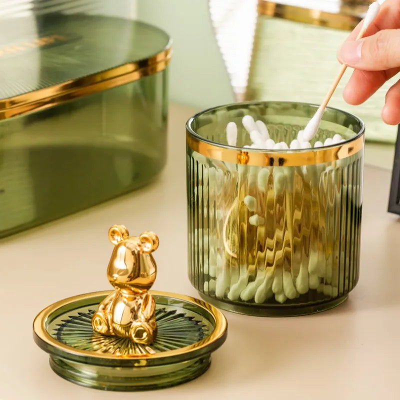 Gold Bear Acrylic Cotton Buds Storage Box