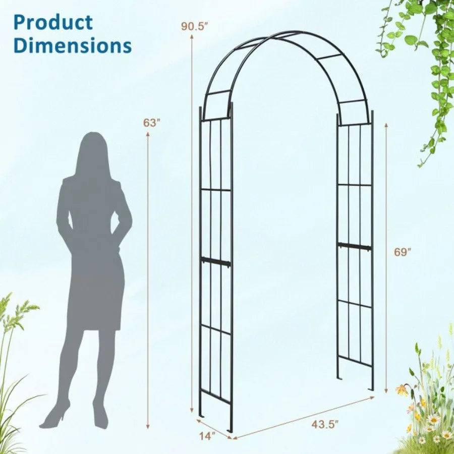 7.5 Feet Metal Garden Arch for Climbing Plants and Outdoor Garden Dr