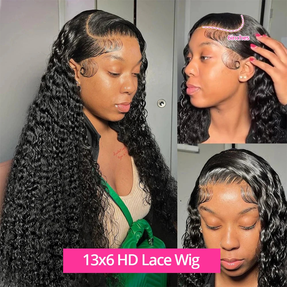 Deep Wave 250% High Density 13x6 HD Lace Frontal Human Hair Wig Brazilian Curly Water Wave Lace Frontal Wigs For Women CEXXY