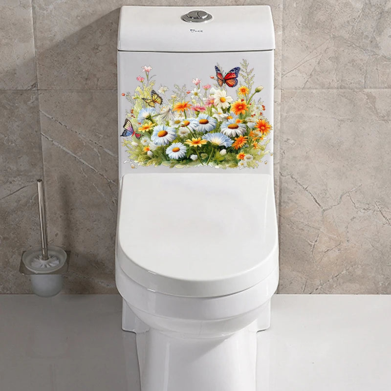 Butterfly Flower Waterproof Toilet Sticker Bathroom Toilet Seat Beautification Decorative Sticker Self-adhesive Decals