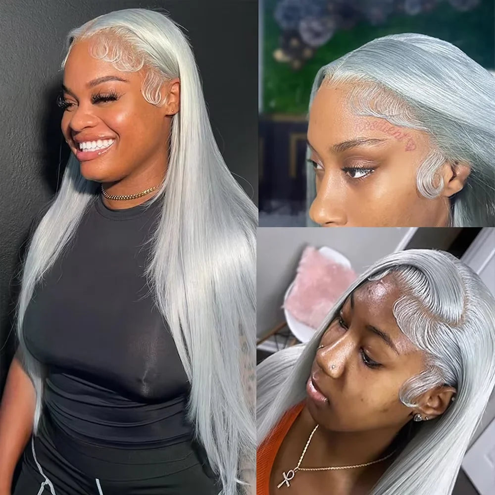 13x6 Straight Grey Lace Front Wig Human Hair Pre Plucked Remy Brazilian Silver Gray Lace Frontal Wig Body Wave Human Hair Wigs