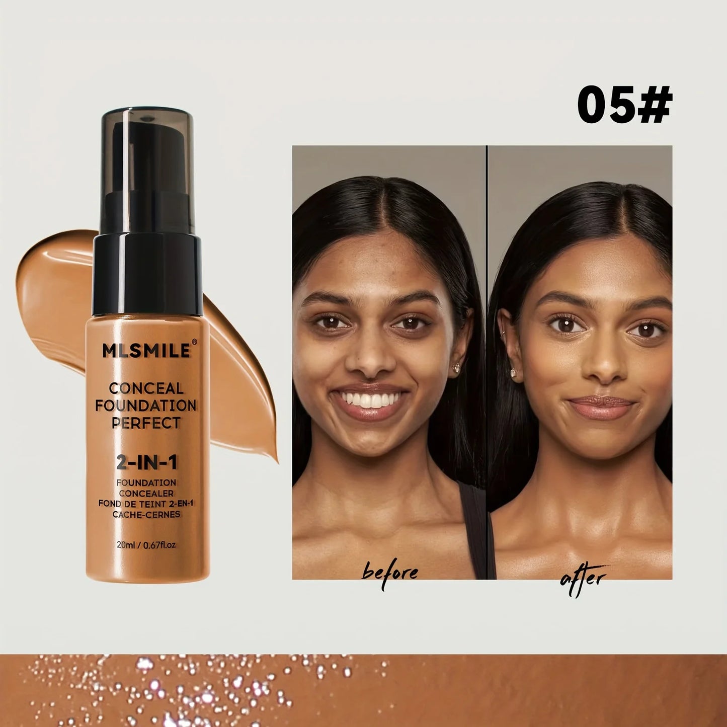 2-In-1 Oil Control Liquid Foundation & Concealer Full Coverage Long Lasting Waterproof Hydrating Brightening Base Makeup