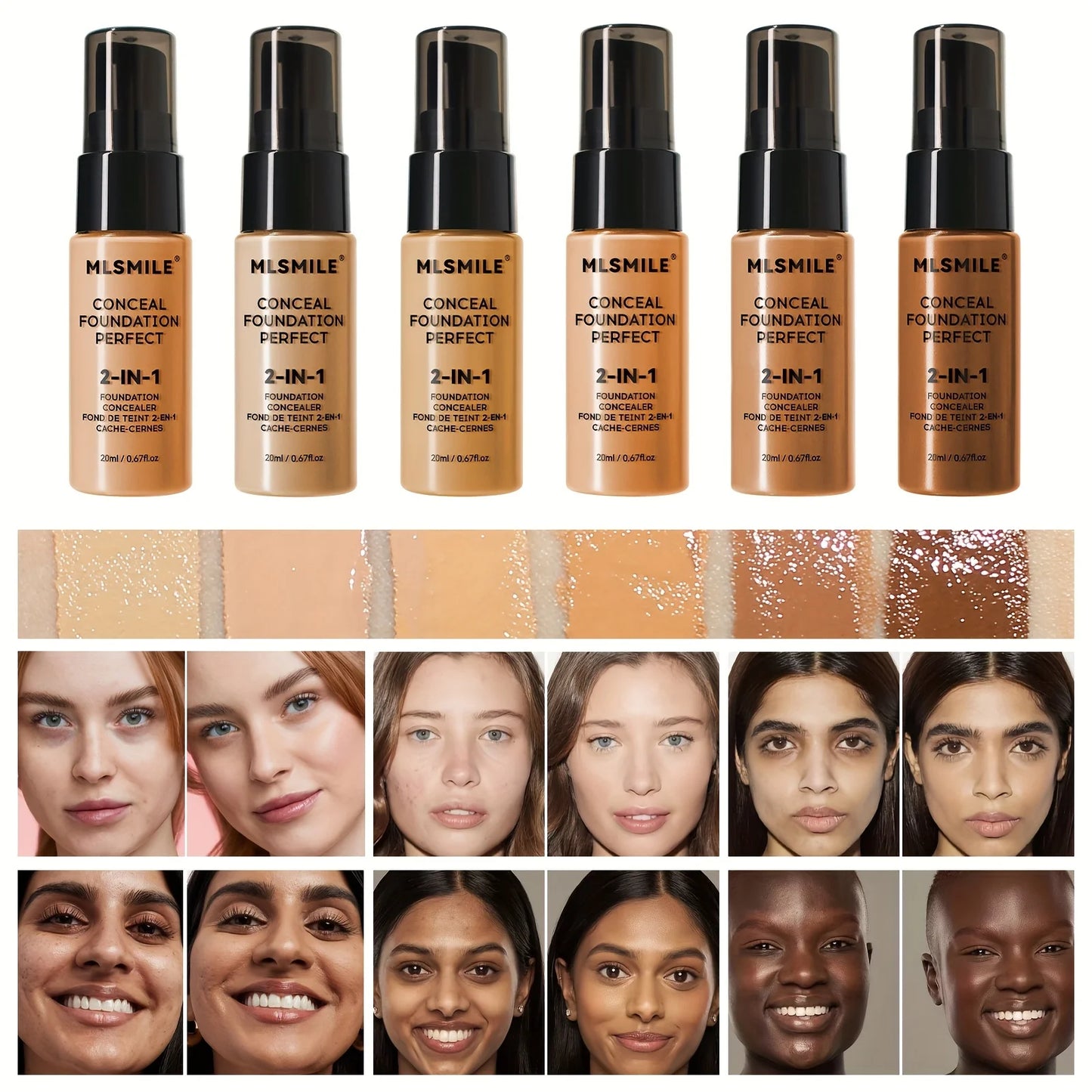 2-In-1 Oil Control Liquid Foundation & Concealer Full Coverage Long Lasting Waterproof Hydrating Brightening Base Makeup