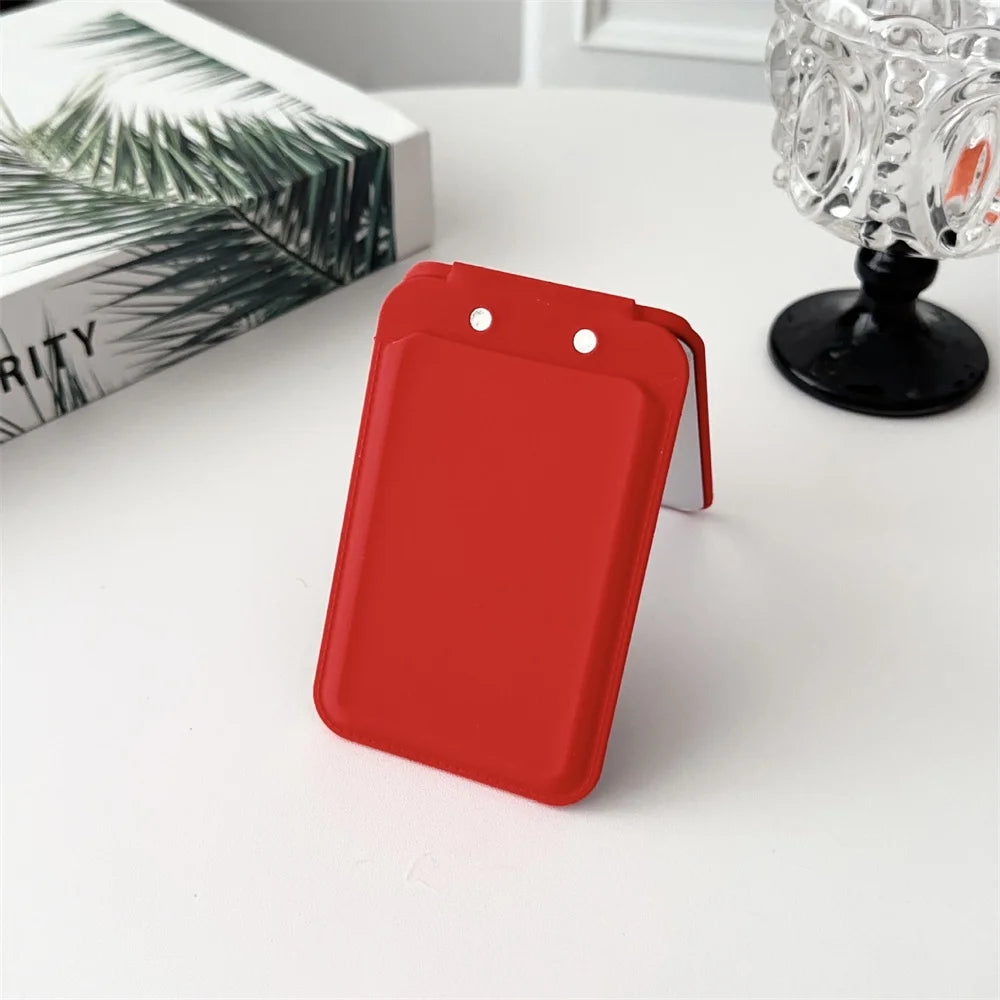 Luxury Magnetic Card Holder For iPhone 16 15 14 13 12 Pro Max Flip Make-up Mirror Silicone Bank ID Card Wallet Case