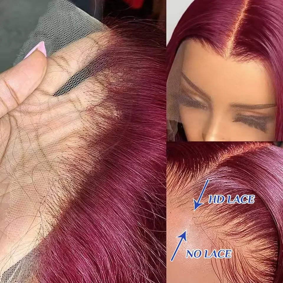99J Burgundy Human Hair Wig 13x4 Bob Straight Pre Plucked Lace Wig Short Brazilian Human Hair Wigs For Women Wine Red Lace Front