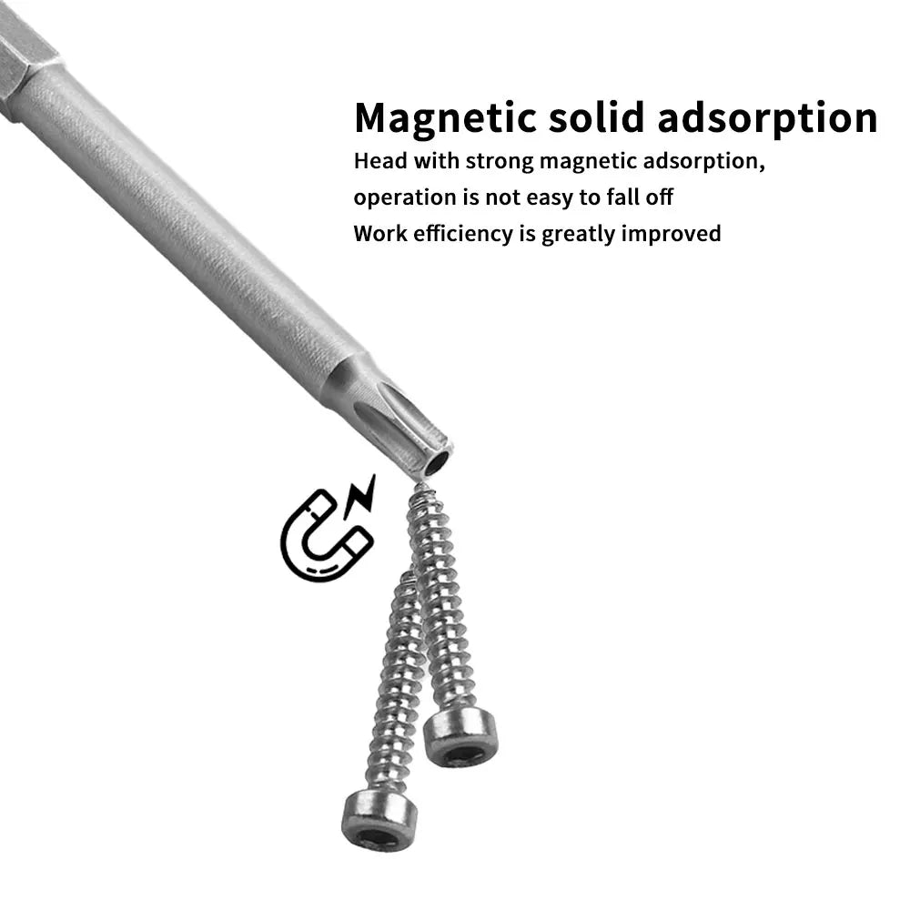 8pc 100mm S2 Magnetic Hexagonal Handle Screwdriver Head Hollow Plum Blossom Hole Hand Electric Drill Pneumatic Tool Accessories