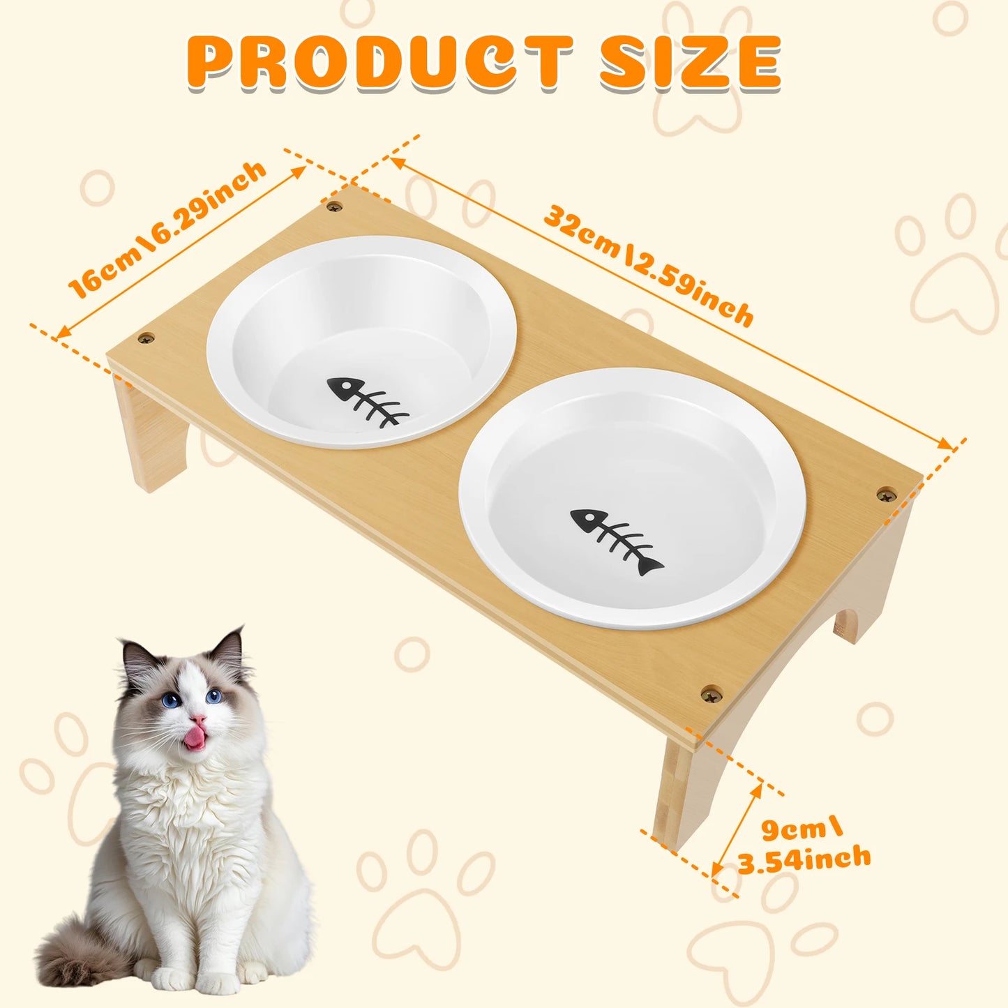 Double Ceramic Pet Bowl with Bamboo Stand – Elevated Food & Water Bowls for Dogs & Cats
