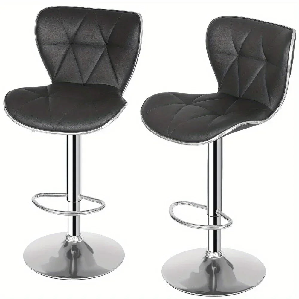 Adjustable Barstools Set of 2 Counter Height Bar Stools PU Leather Shell Back