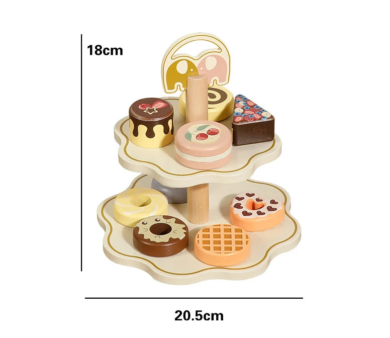 Kitchen Pretend Play Toys Wooden Simulation Food Accessories Pizza Salad Dessert Set Montessori Educational Toy for Toddler 3+