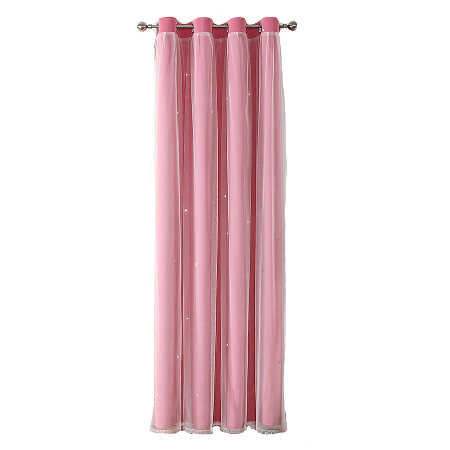 Double Layers Romantic Sheer Kids Children Girls Curtains With Hollow Out Stars For Living Room Bedroom Windows Drapes