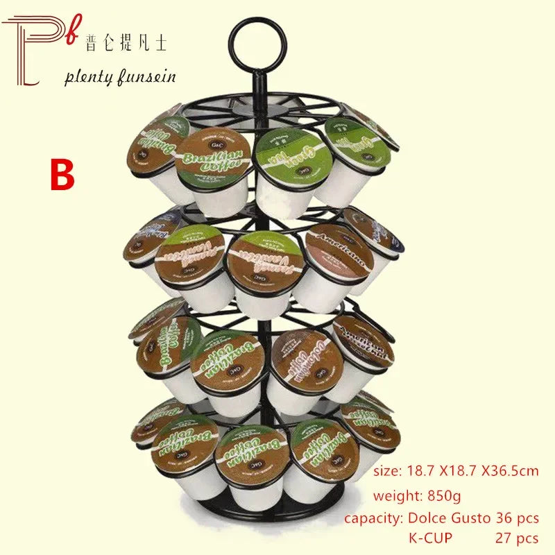 Coffee capsule holder, rotating universal, 50 in a small bag, 40 in a medium bag, and 30 in a large bag. Golden egg for orange