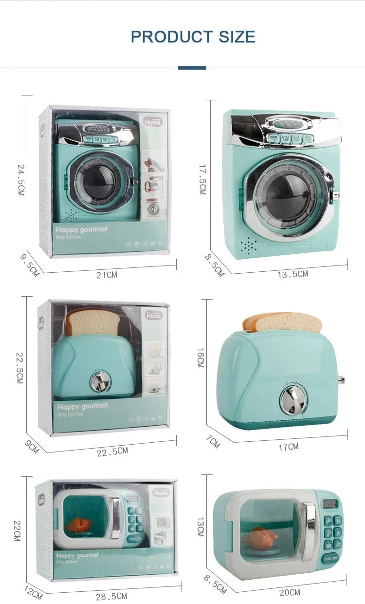Kitchen Toys Set Kids Pretend Play Home Appliances Washing Machine Toaster Microwave Juicer Egg Cooker Girls Boys Play House Toy