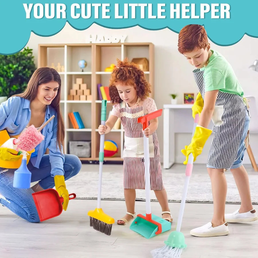 Kids Cleaning Toy Set, Kids Adjustable Mop Broom & Dustpan Set, House Cleaning Tool Toys for children,Random Color