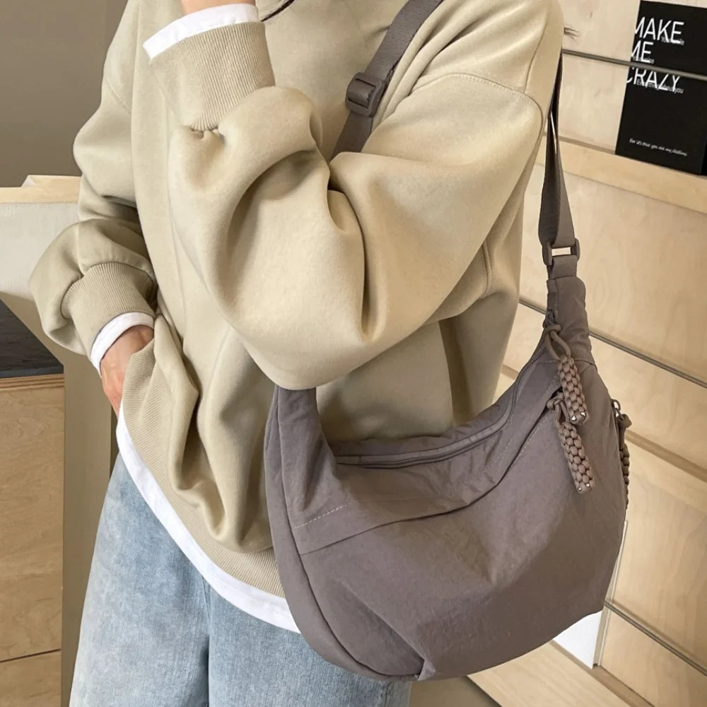 New Canvas Crossbody Bags Large Capacity Korean Simplified Shoulder Bag Lightweight Solid Color Dumpling Bag Travel