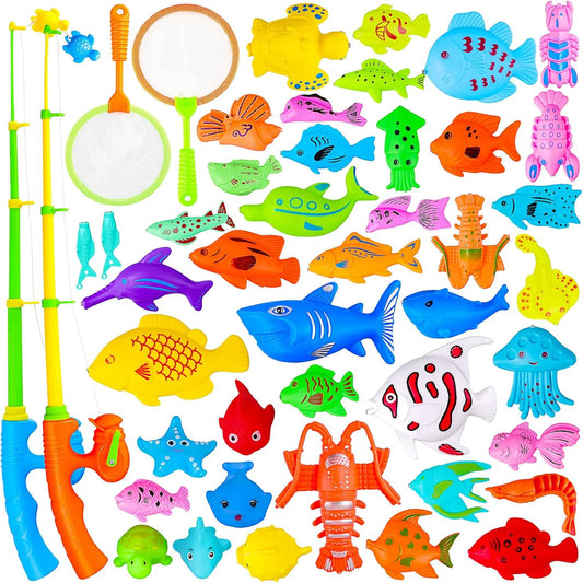 Kids Fishing Toy Set Play Water Toys for Baby Magnetic Rod and Fish with Inflatable Pool Outdoor Sport Puzzle Toys for Children