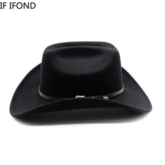 Vintage Western Cowboy Hat For Men's Gentleman Lady Jazz Cowgirl With Leather Wide Brim Cloche Church Sombrero Hombre Caps
