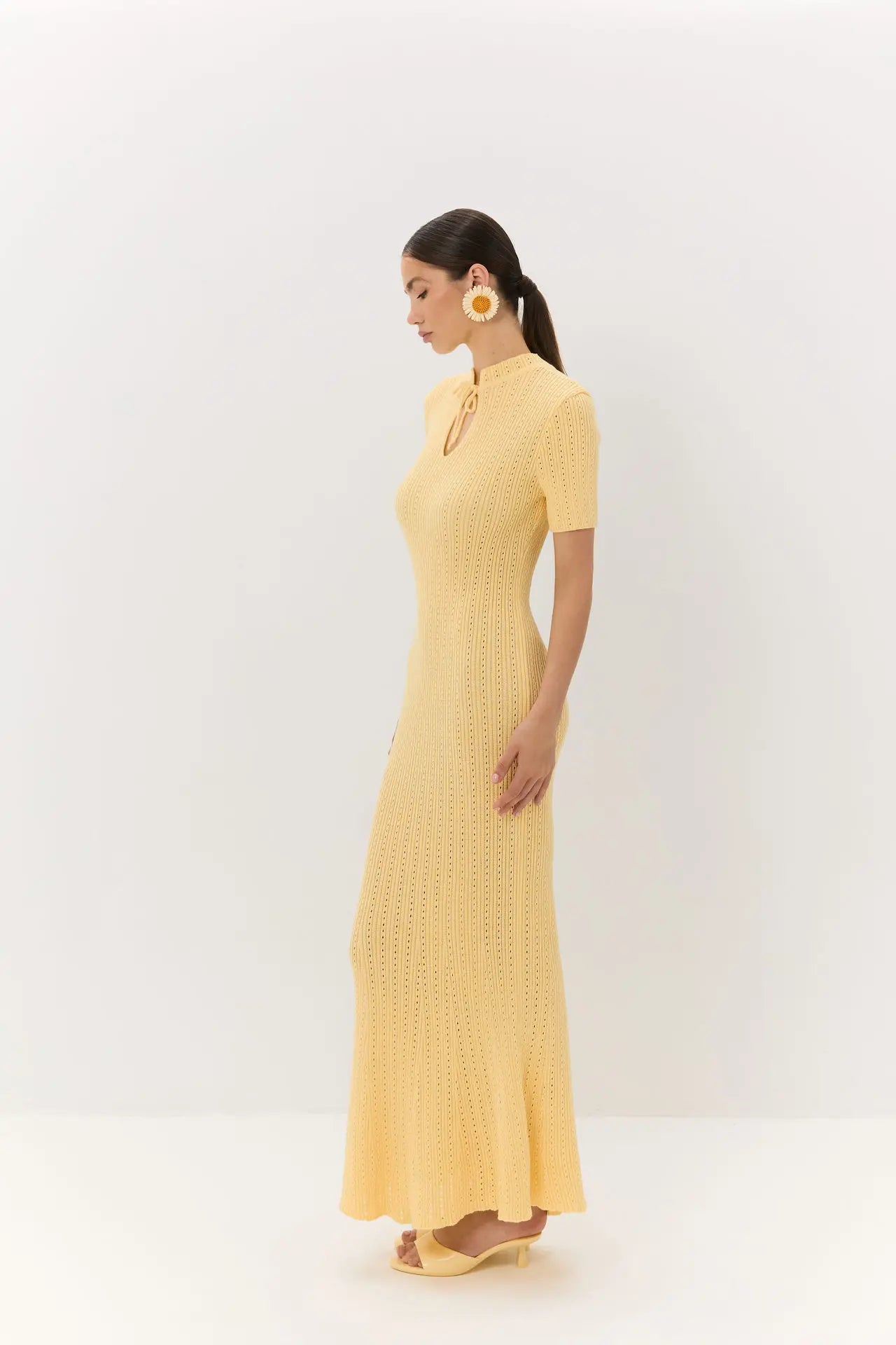 Tossy Women's Knit Lace-Up Dress – Hollow-Out Ribbed Short Sleeve, Patchwork High-Waist Elegant Long Dress