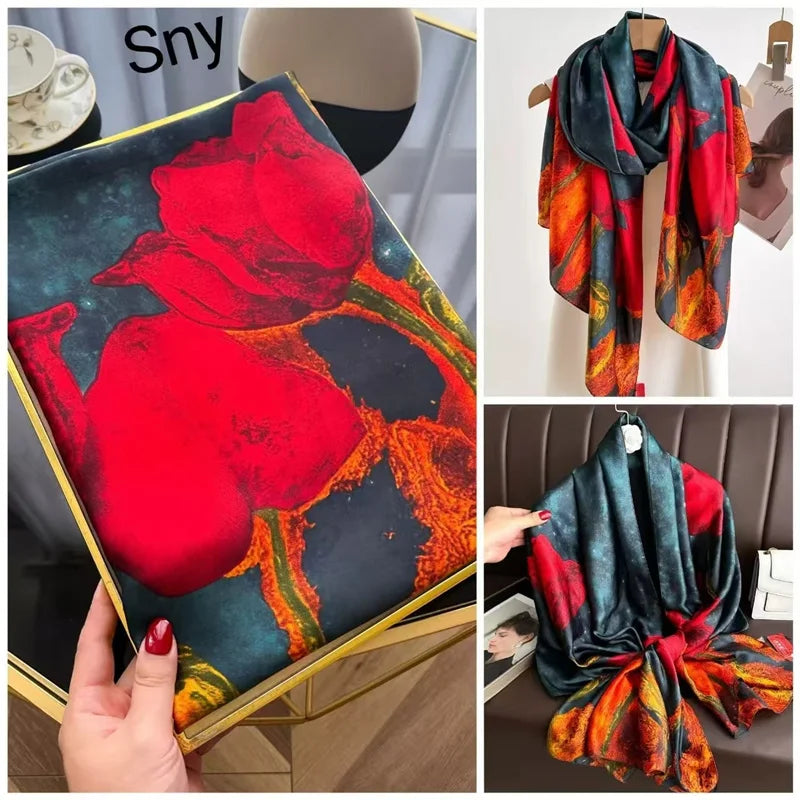 Tensili Brocade Satin Scarf Printed Silk Shawls