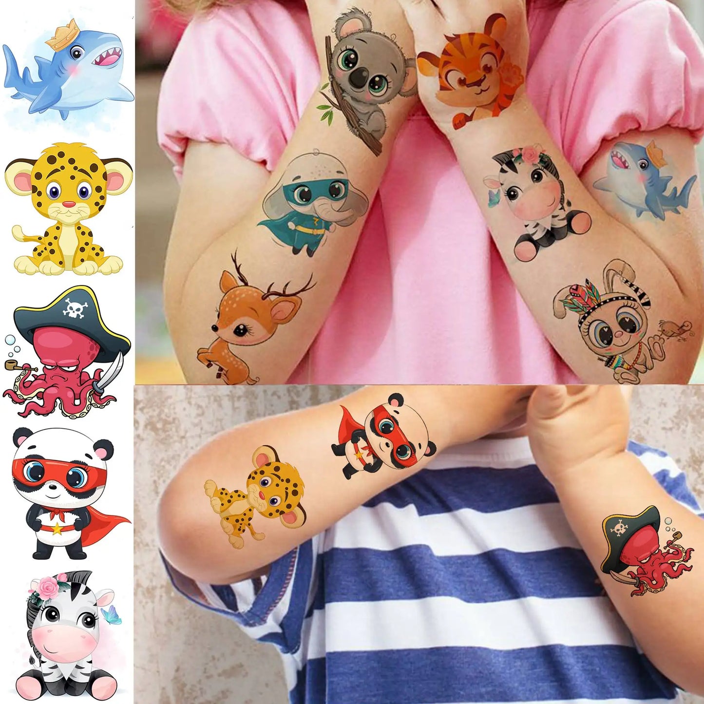 50 PCS 3D Cute Animals Temporary Tattoos For Men Women, Cartoon Animals Lion Dog Cat ZOO Fake Tattoo Sticker Kids Birthday Gifts