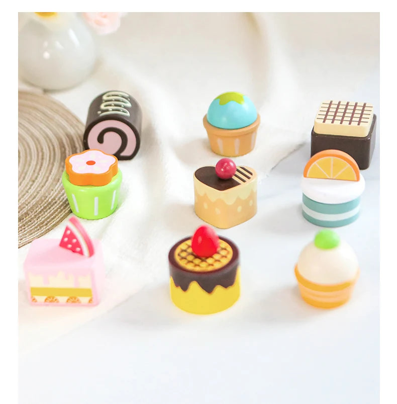 Kitchen Pretend Play Toys Wooden Simulation Food Accessories Pizza Salad Dessert Set Montessori Educational Toy for Toddler 3+