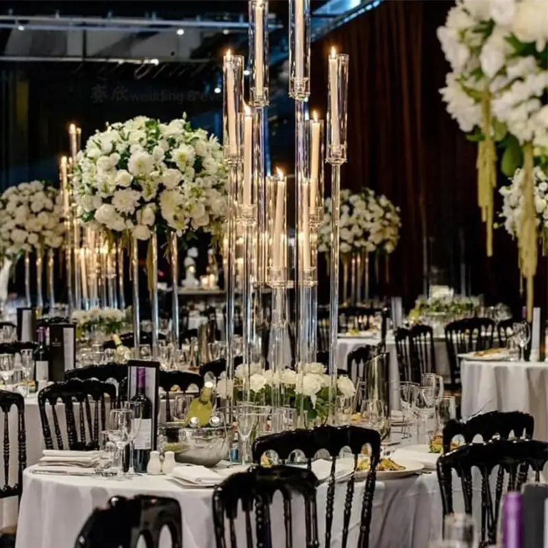 20Sets Acrylic Candelabras Centerpieces for Wedding 38.5inch Clear 8 Arm Candlesticks Holder for Event Fit LED Candles