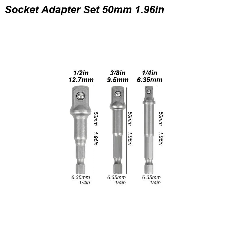 1/4 Hex Shank Convert Socket Adapter for Impact Drill to Wrench Driver Square Converter Bit Conversion Joint Extension Rod Set
