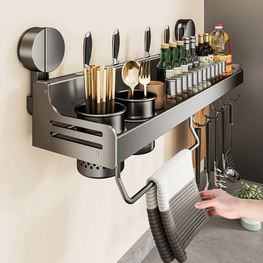 Suction Cup Kitchen Organiser Shelf Wall-mounted Spice Storage Rack Kitchen Knife Holder Wall Seasoning for Chopstick Spoon