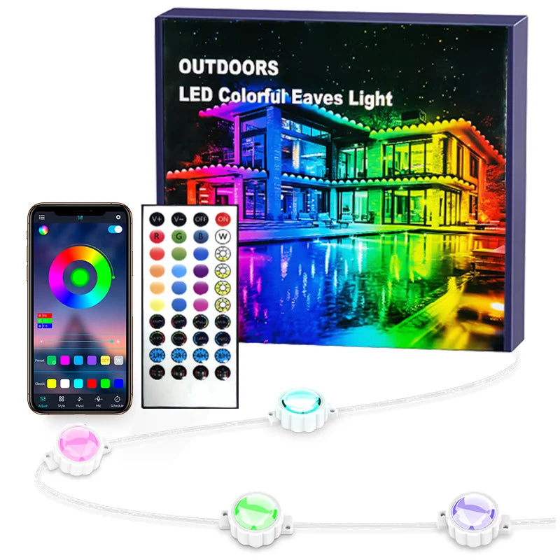 RGB Eaves LED Lights 45M 15M 30M 60M 90M Smart Bluetooth APP Permanent Outdoor Waterproof IP68 LED String Party Wedding Light