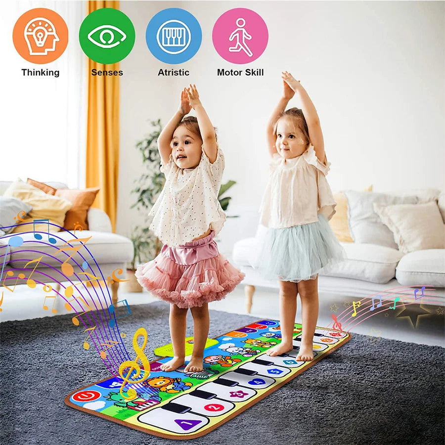Piano Music Fitness Mat for Baby Girls and Boys Aged 1-6, Animal Keyboard Cognitive Music Early Educational Toy, Birthday Gift