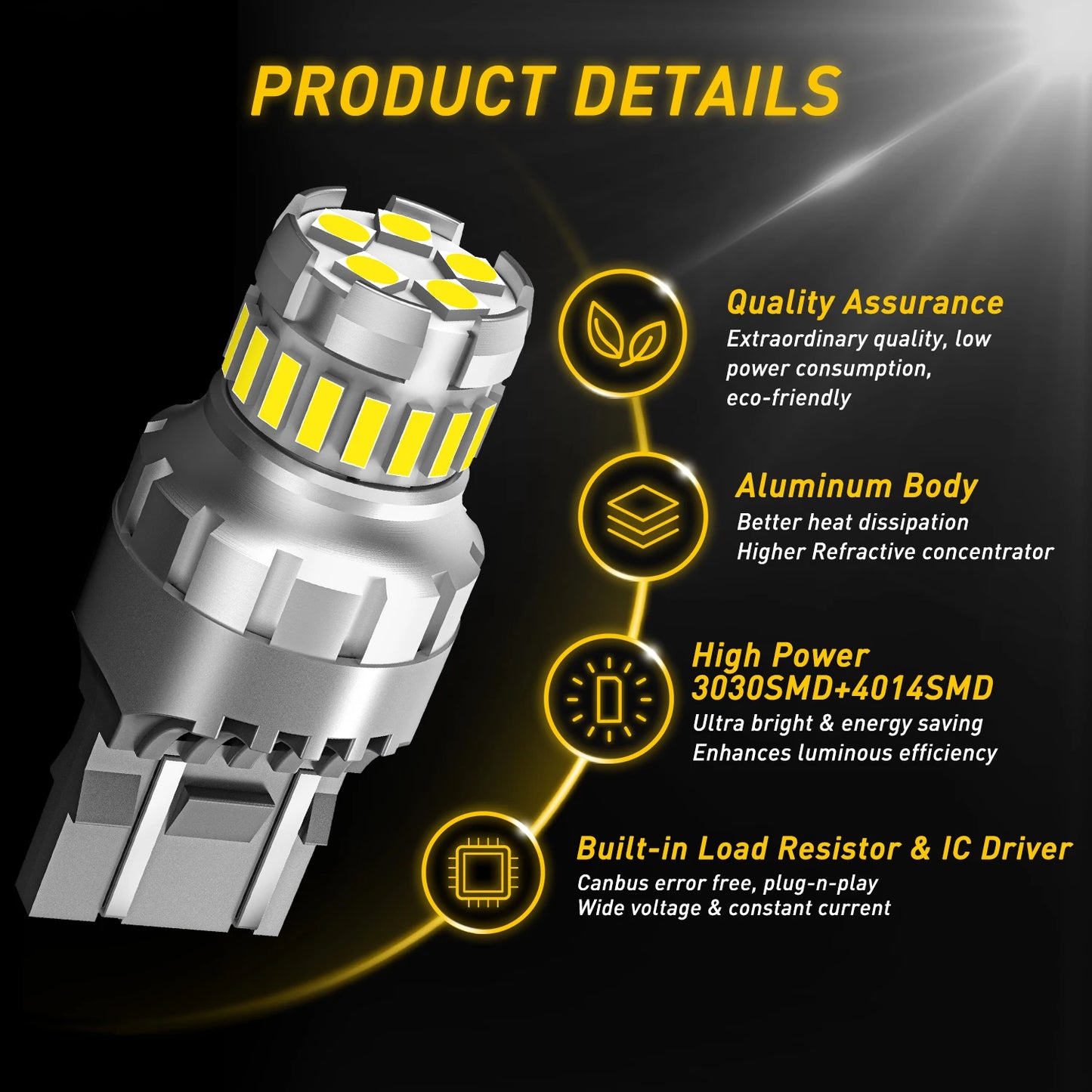 AUXITO 2Pcs 7443 7440 T20 Mini LED Bulbs W21/5W W21W LED DRL Parking Light Reverse Backup Lamps 6500K White 1200LM Super Bright