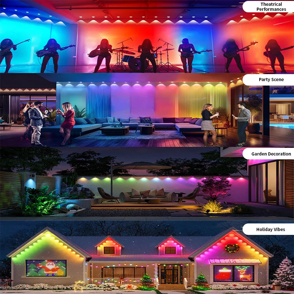 RGB Eaves LED Lights 45M 15M 30M 60M 90M Smart Bluetooth APP Permanent Outdoor Waterproof IP68 LED String Party Wedding Light