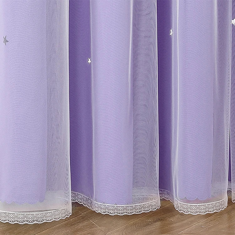 Double Layers Romantic Sheer Kids Children Girls Curtains With Hollow Out Stars For Living Room Bedroom Windows Drapes