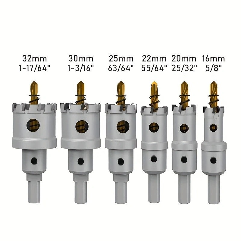 8pcs Heavy Duty Carbide-Tipped Hole Saw Set - 16-32mm Sizes for Stainless Steel & Iron Plate - Durable Metalworking Drill Tool